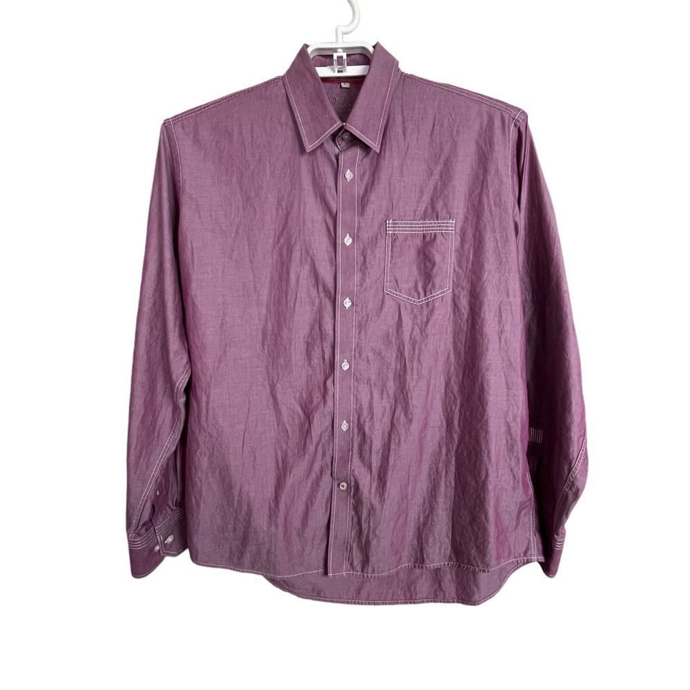 Michael‎ Men's size L Button Down Plum Purple White Stitching Button Up Shirt